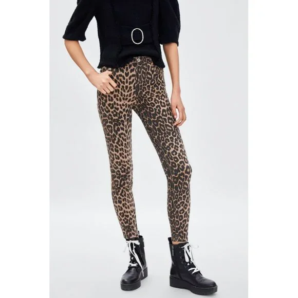 🌞NWT ZARA Leopard Print Hi-Rise Skinny Jeans Animal print-0327 / 221 / 051 - Picture 4 of 12
